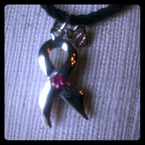 Breast cancer ribbon necklace.